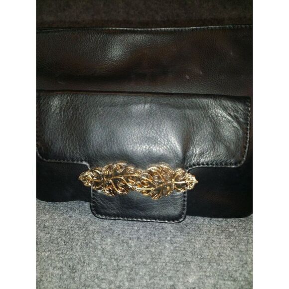 Tommy Bahama Crossbody Bag Black Leather Embroidered Gold Tone Embellish Boho - Picture 3 of 12